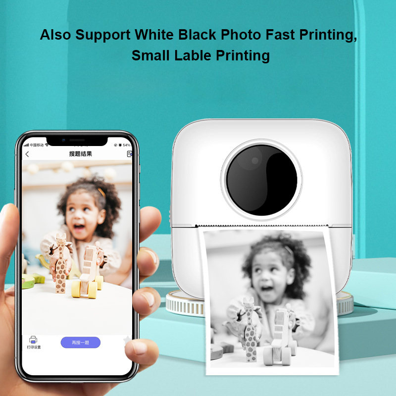Portable Inkless Mini Printer, Bluetooth Grey Dot Print for Notes & Labels